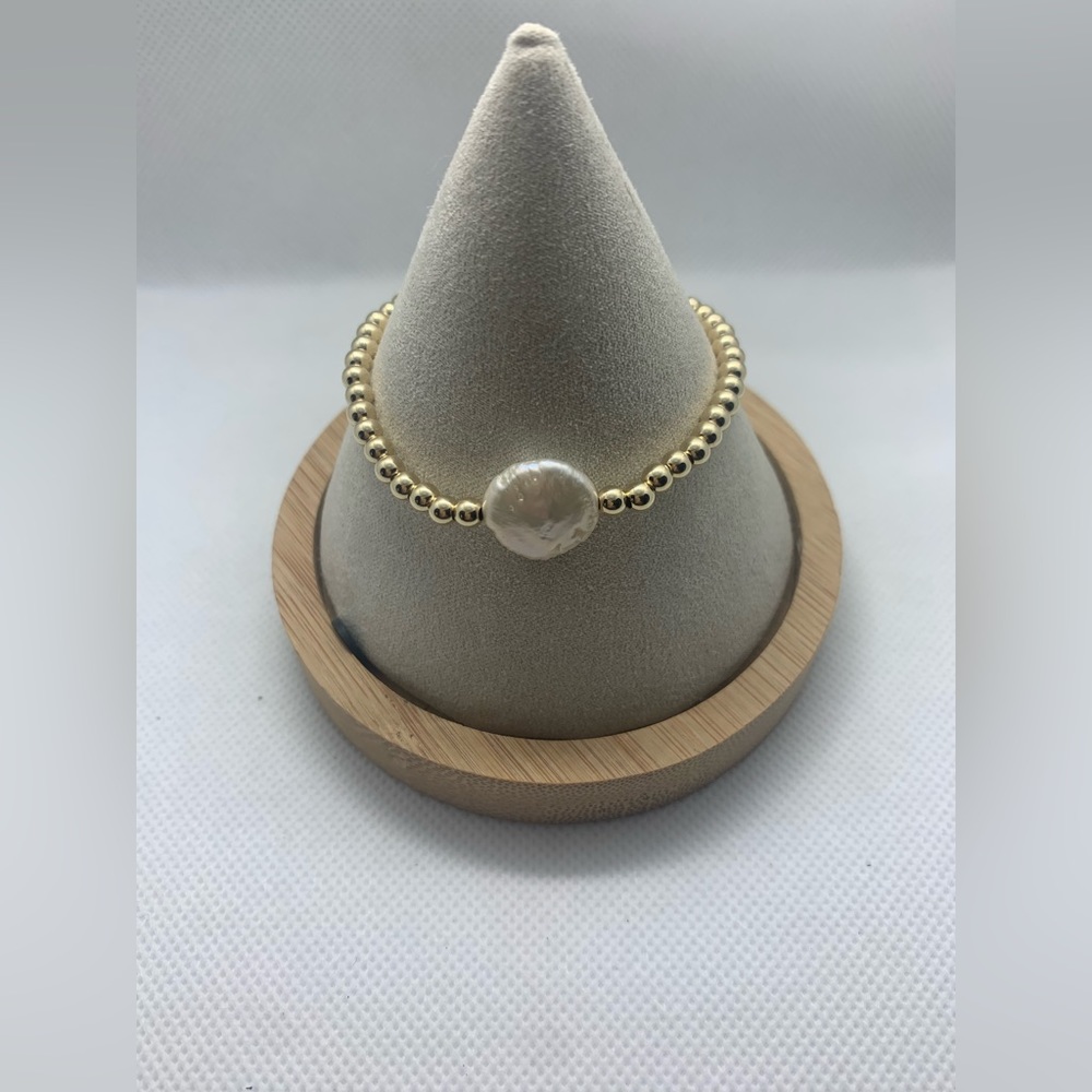 Custom made 14K  4mm Gold filled stretch Bracelet with Freshwater Pearl